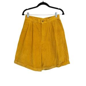 Vintage American Eagle Corduroy Mom Shorts 10 Yellow Pleated High Rise Cuffed